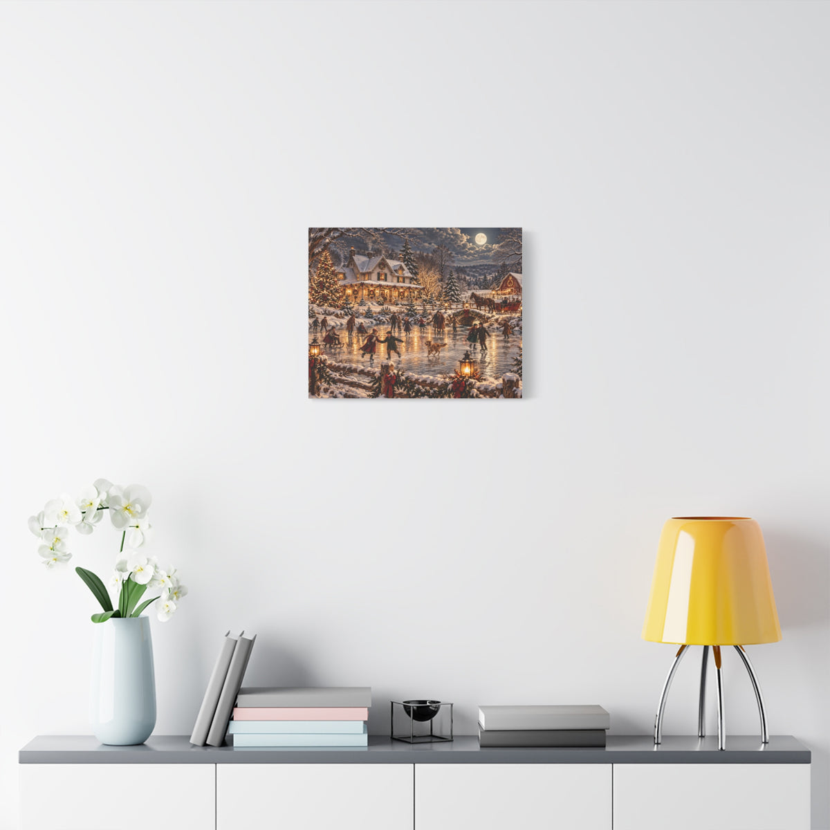 Christmas Village Ice Skating Matte Canvas Wall Art