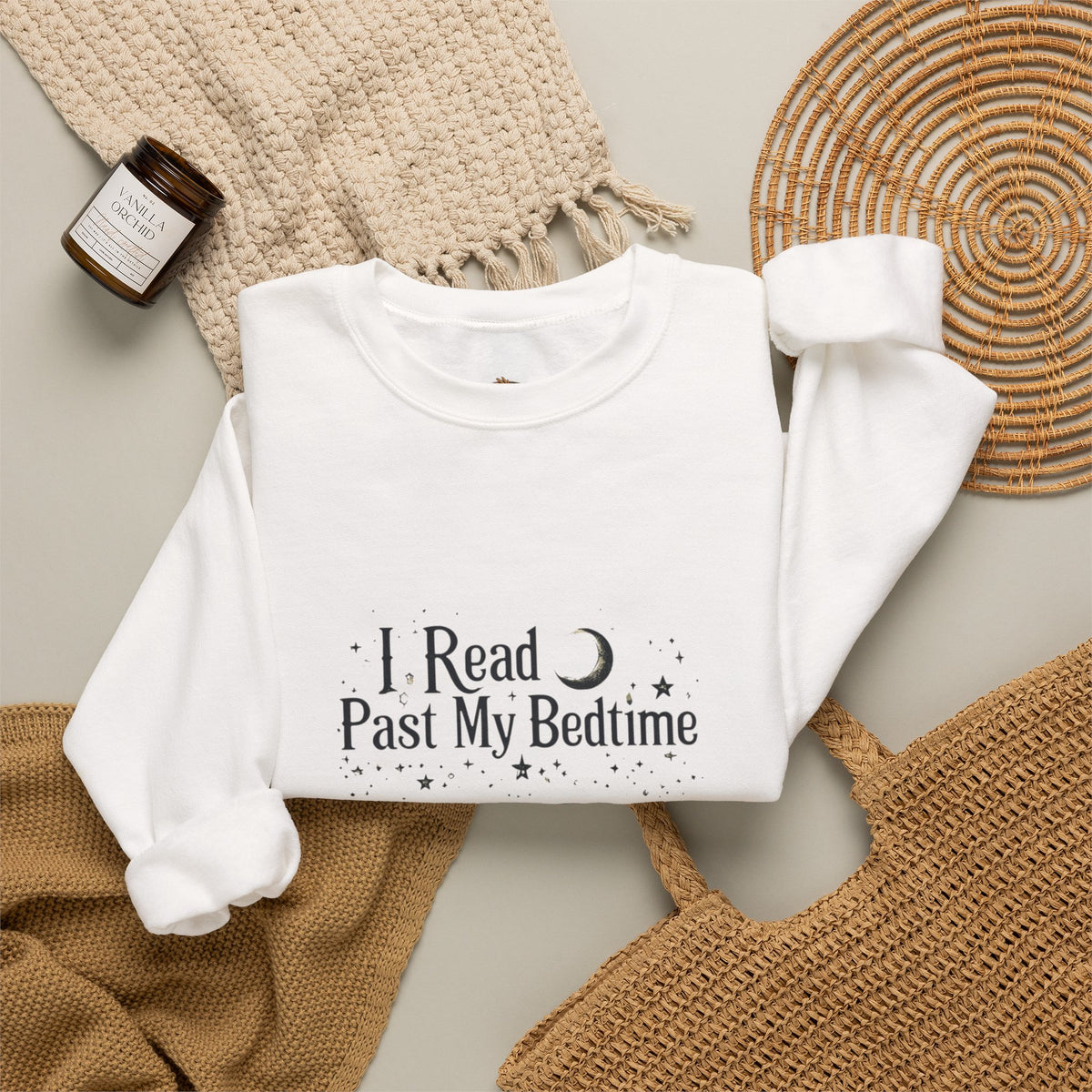 Booklover Crewneck Sweatshirt - "I Read Past My Bedtime" Cozy Reading Pullover- Flour and Foundry Mercantile Co.