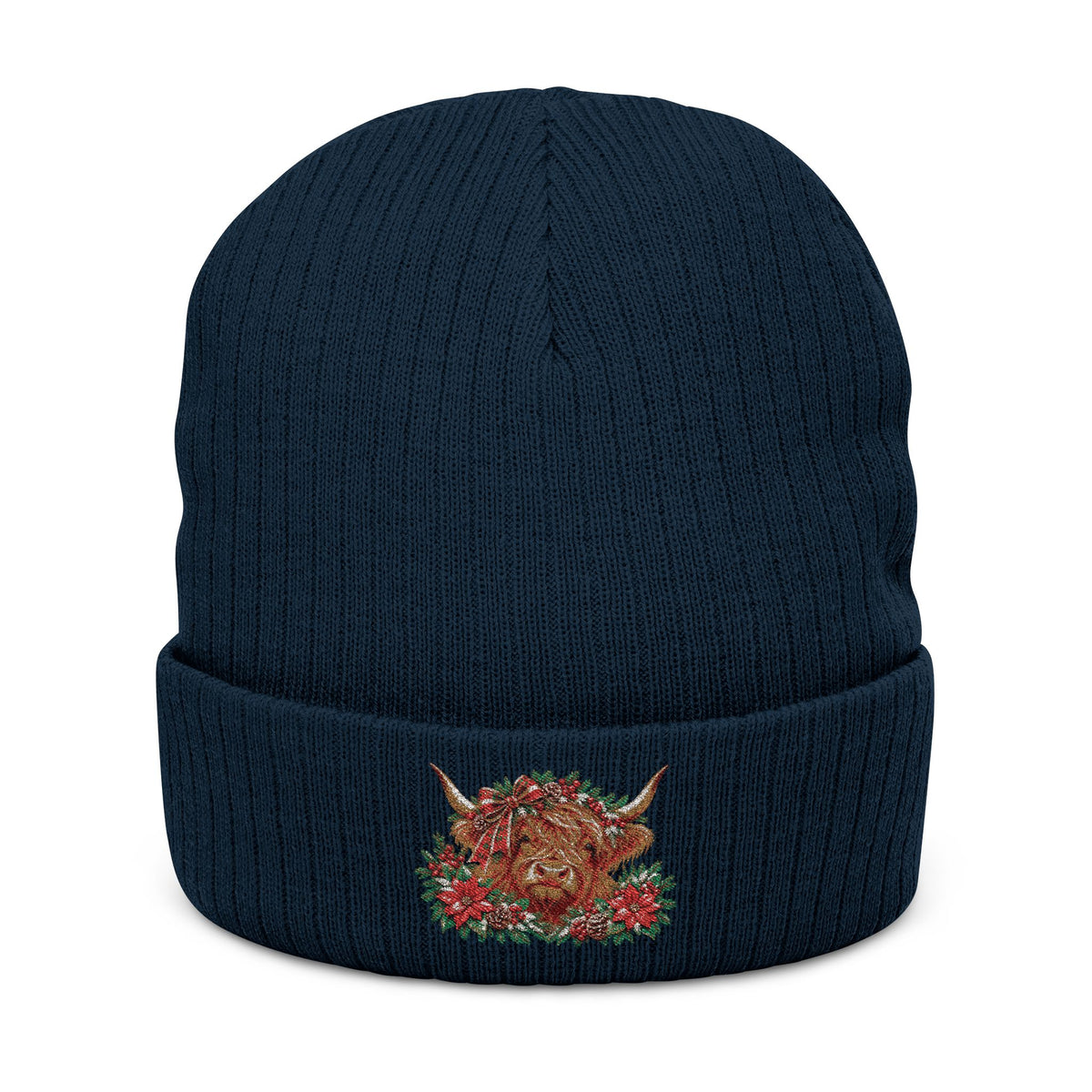 Embroidered Christmas Cow Beanie