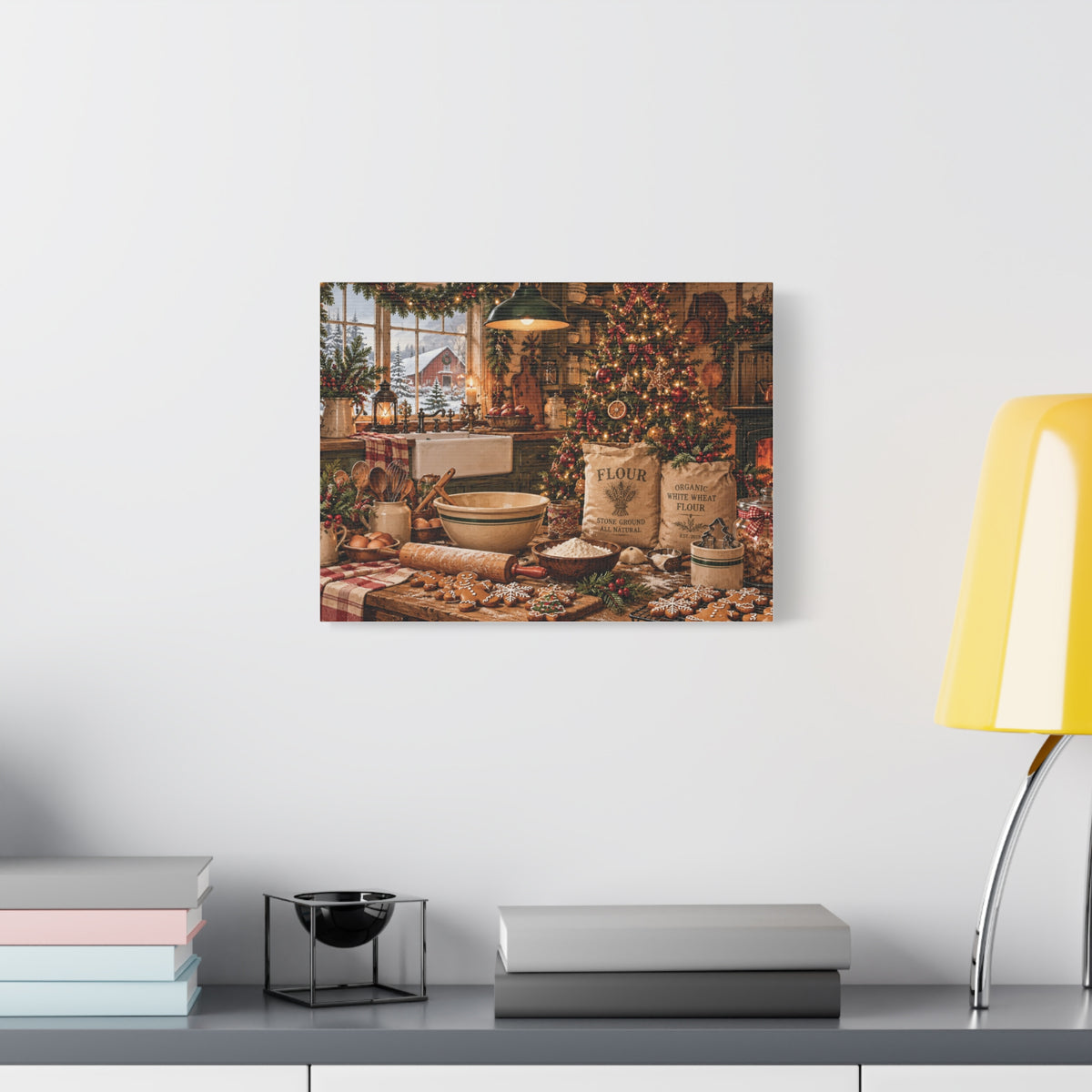 Christmas Kitchen Canvas Wall Art — Cozy Holiday Baking Scene, Rustic Farmhouse Holiday Decor
