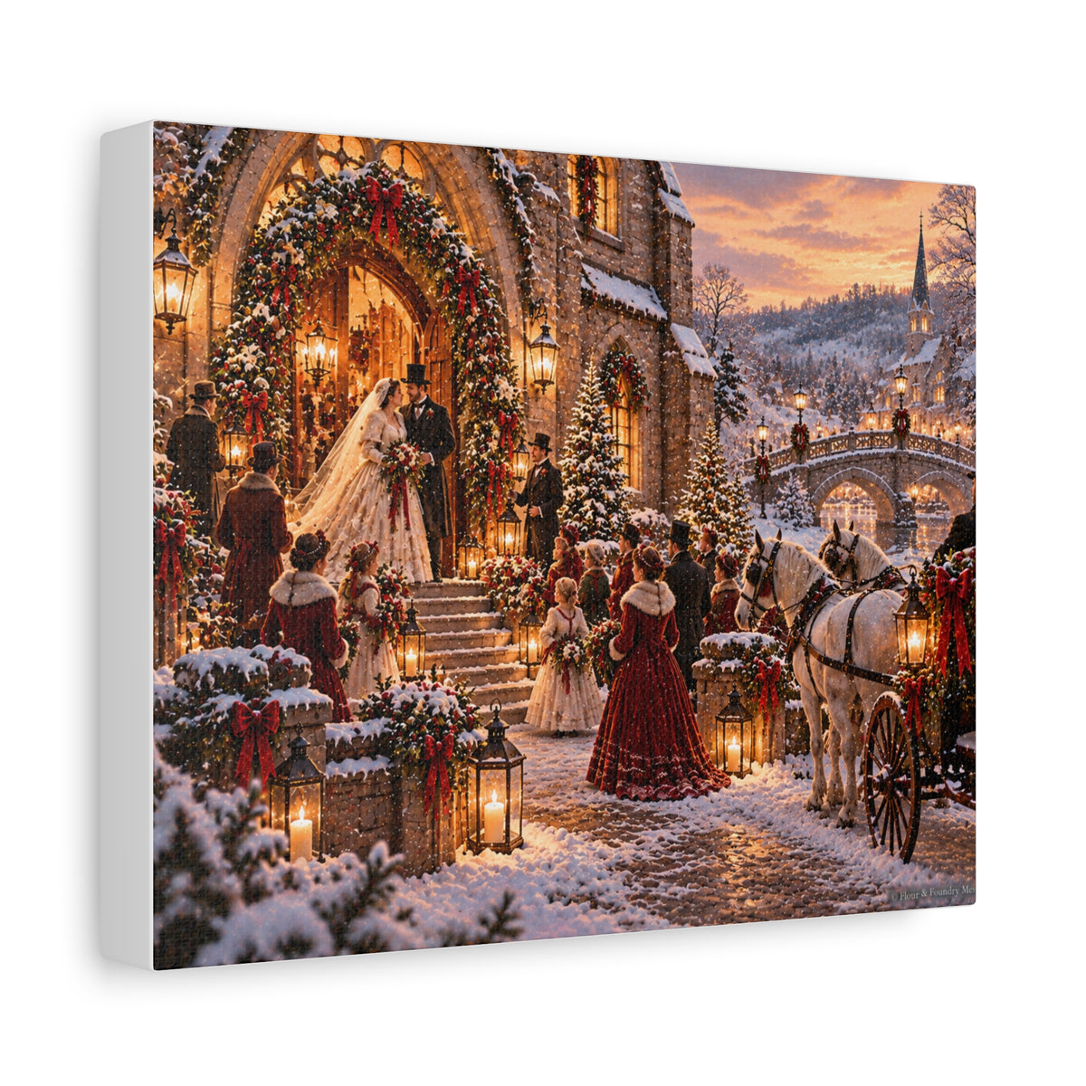 Victorian Christmas Wedding Church Scene Canvas