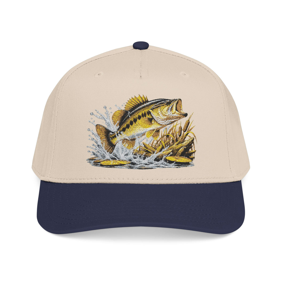 Fishing Bass Cap — Embroidered Jumping Bass Mid-Profile Baseball Hat