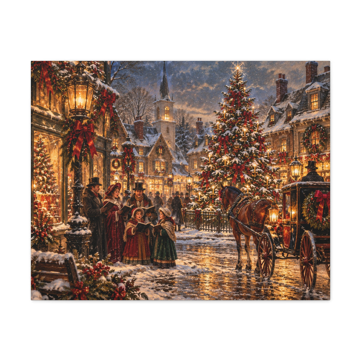Christmas Carolers Vintage Street Canvas - Matte Stretched Wall Art