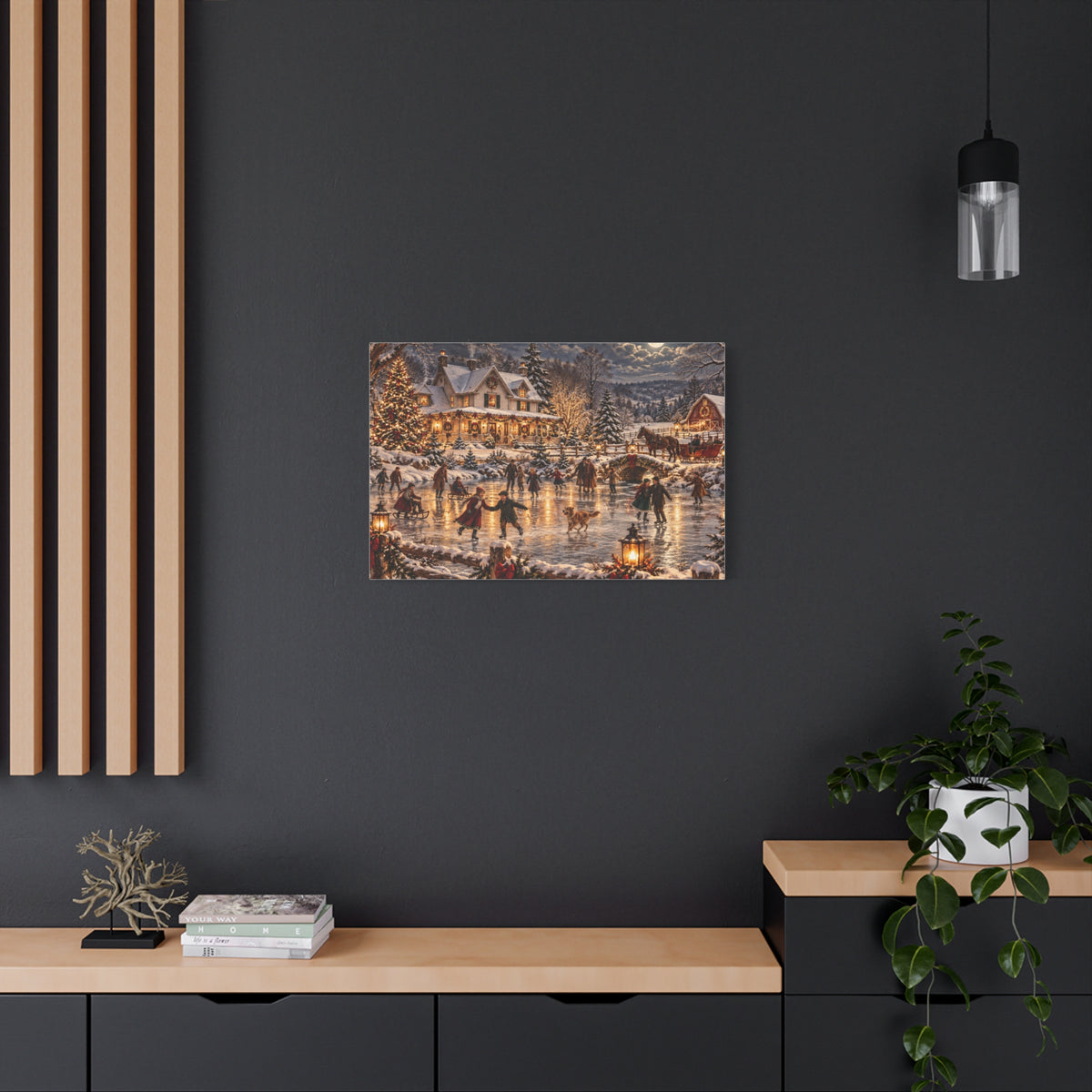 Christmas Village Ice Skating Matte Canvas Wall Art