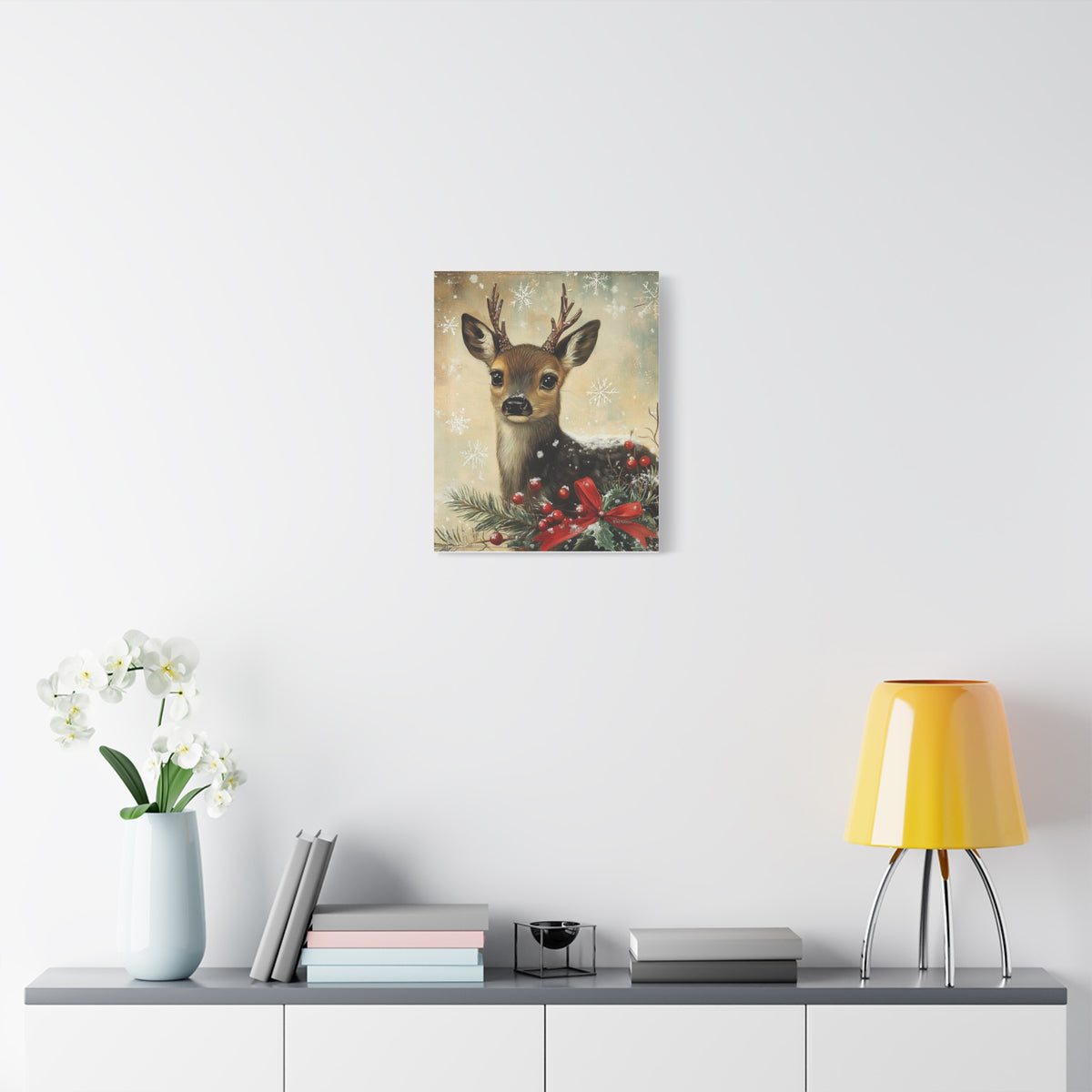 Christmas Fawn Canvas Art – Festive Deer Holiday Wall Decor