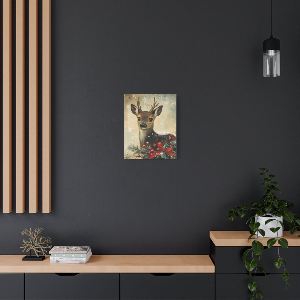 Christmas Fawn Canvas Art – Festive Deer Holiday Wall Decor