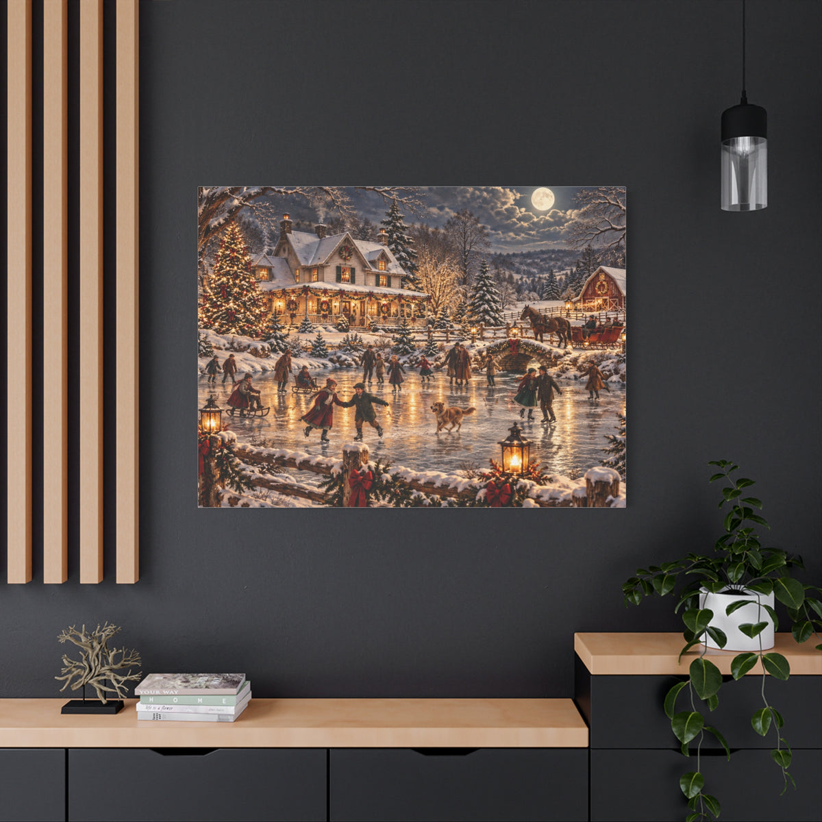 Christmas Village Ice Skating Matte Canvas Wall Art