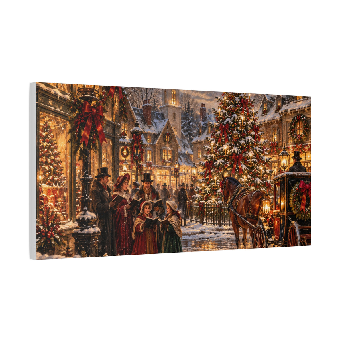 Christmas Carolers Vintage Street Canvas - Matte Stretched Wall Art
