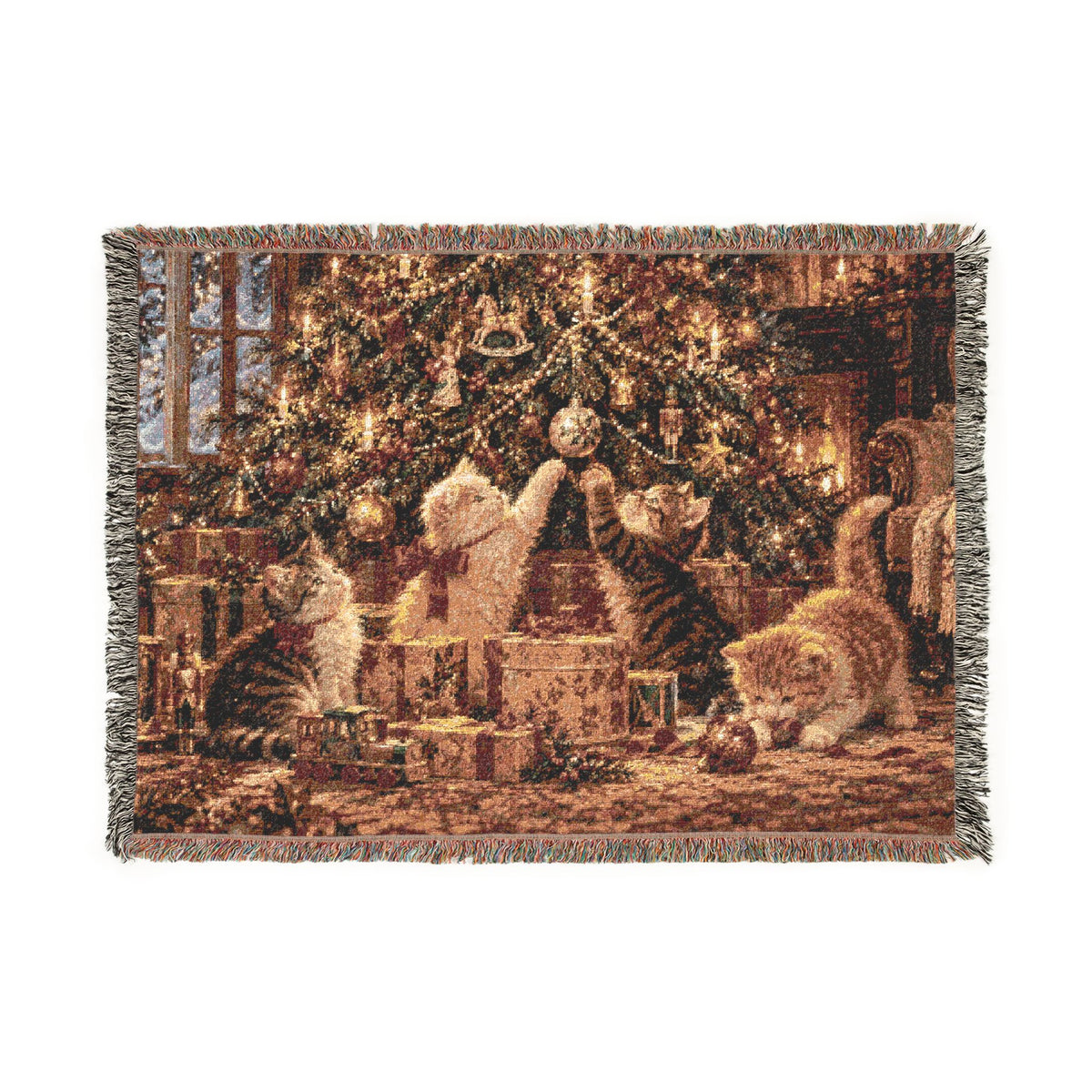 Victorian Christmas Kittens Woven Blanket