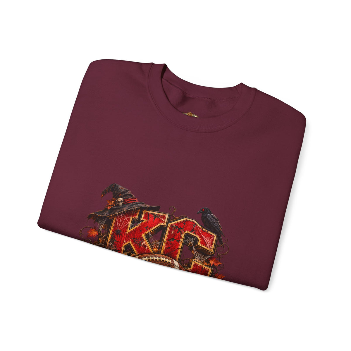 KC Halloween Crewneck Sweatshirt — Haunted Pumpkin Football Design-Flour and Foundry Meercantile Co.