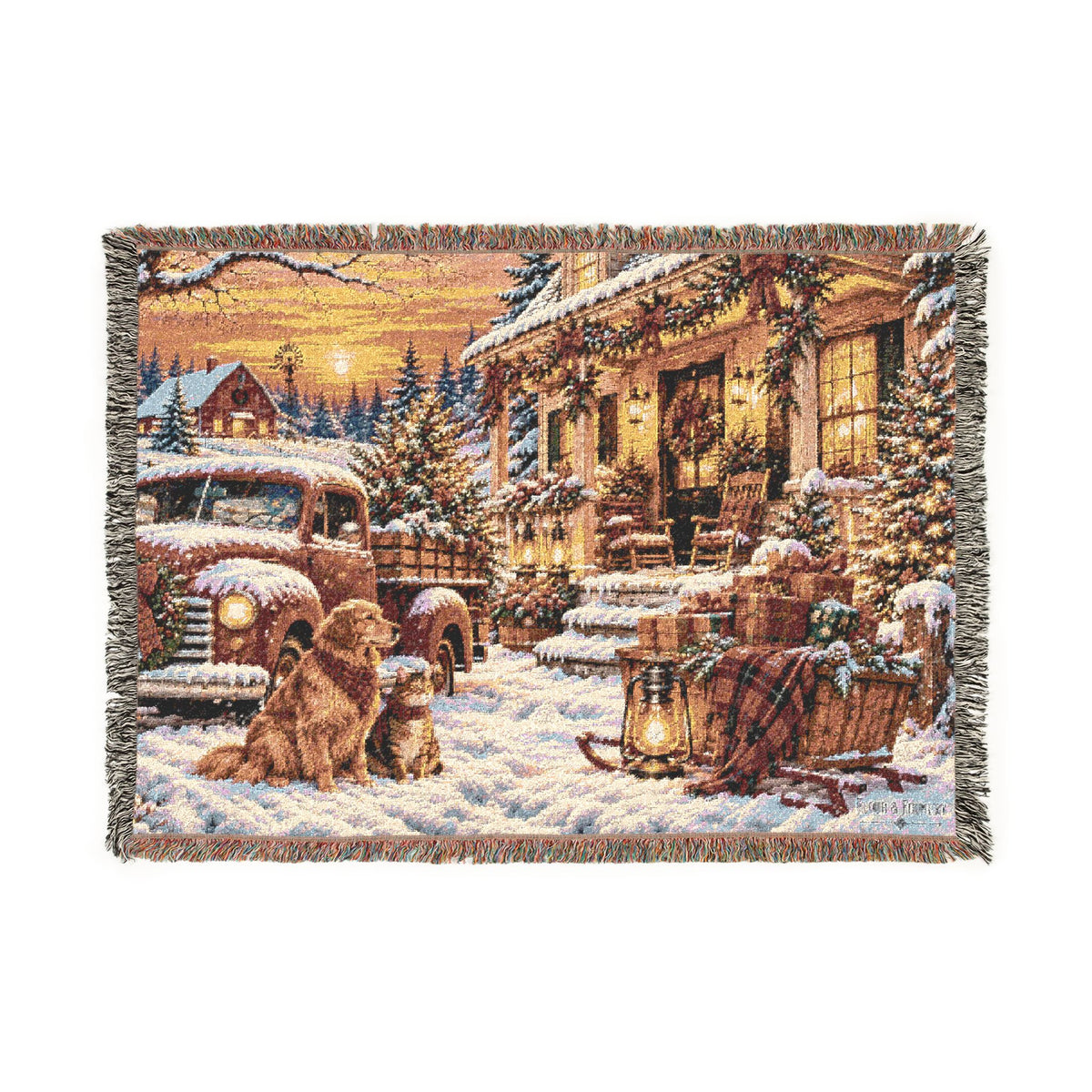Snowy Cat and Dog Christmas Woven Throw-Flour and Foundry Mercantile Co