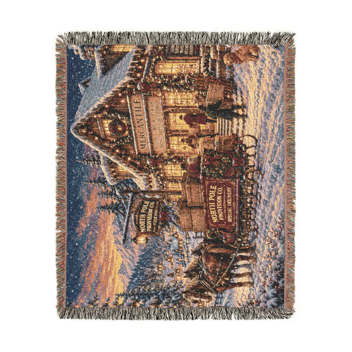 Victorian Christmas Village Woven Blanket | Holiday Cabin Tapestry Throw