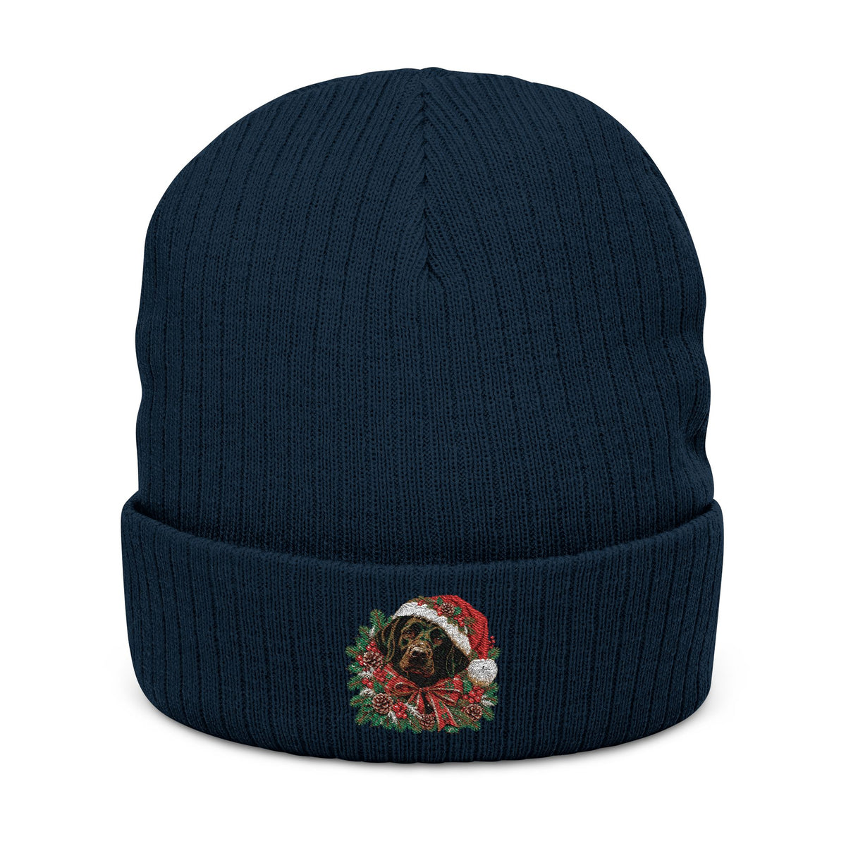 Black Lab Christmas Wreath Embroidered Beanie