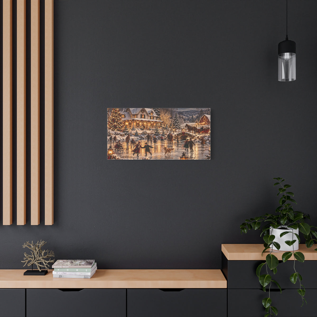 Christmas Village Ice Skating Matte Canvas Wall Art