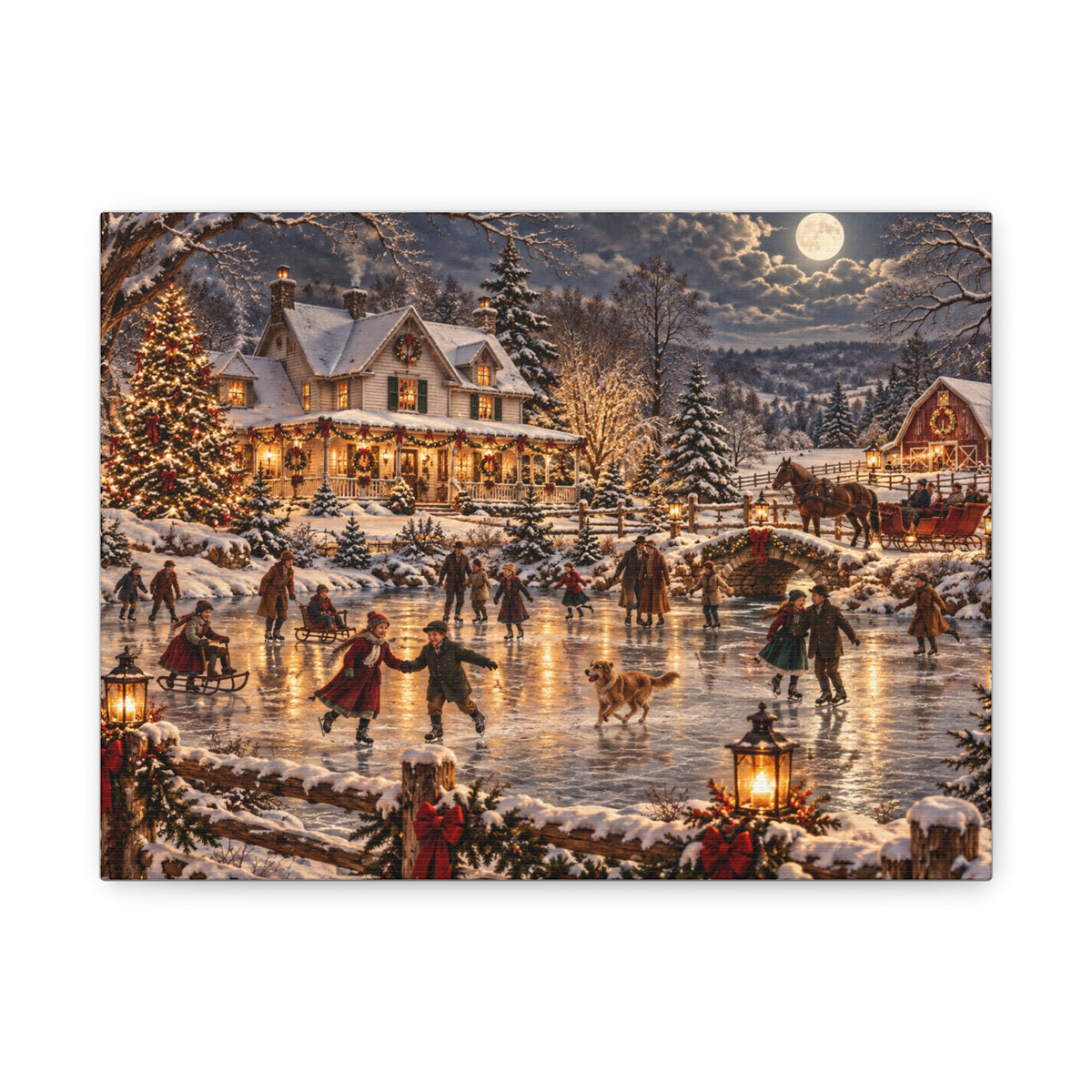 Christmas Village Ice Skating Matte Canvas Wall Art