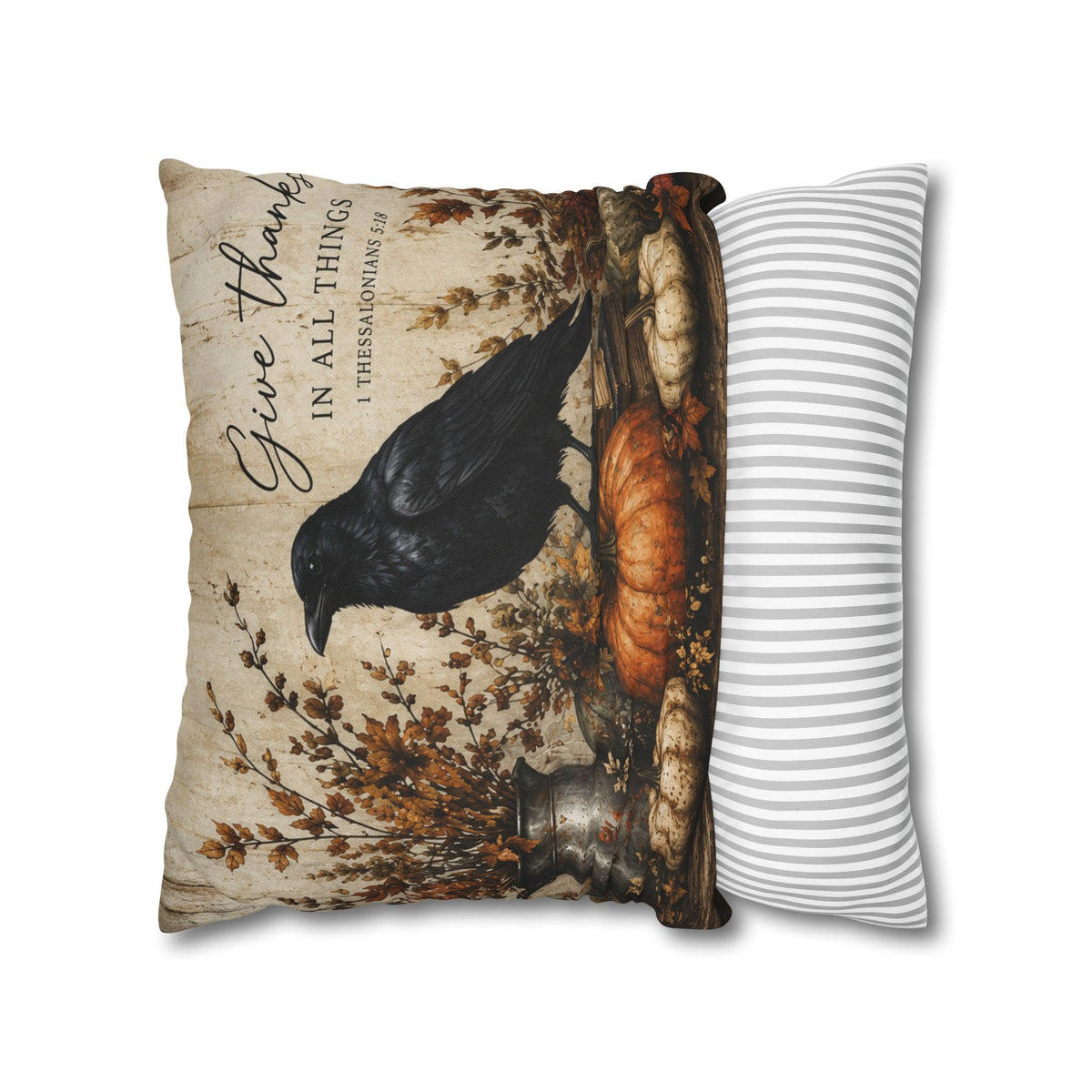 Give Thanks Crow Pumpkin Pillowcase | Fall Thanksgiving Decor