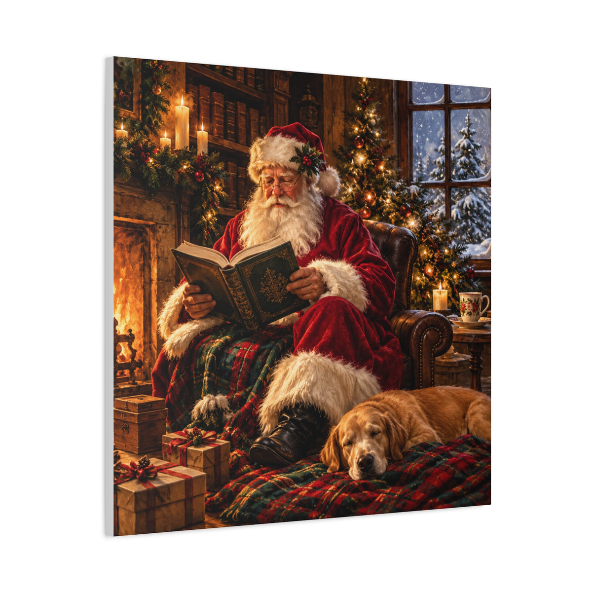 Santa Reading by the Hearth Canvas Wall Art