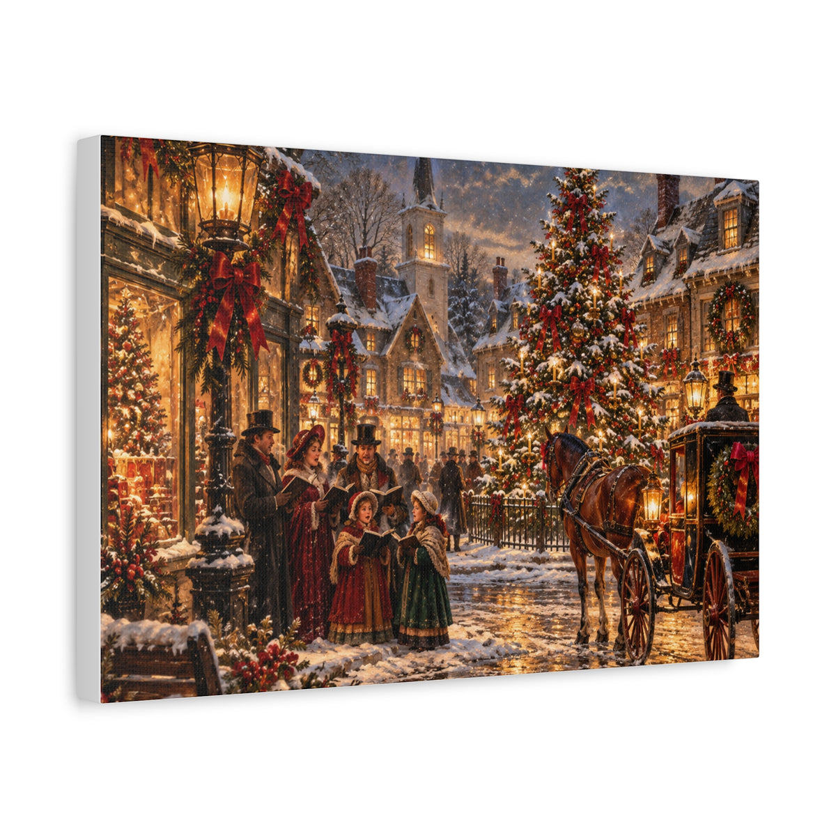 Christmas Carolers Vintage Street Canvas - Matte Stretched Wall Art