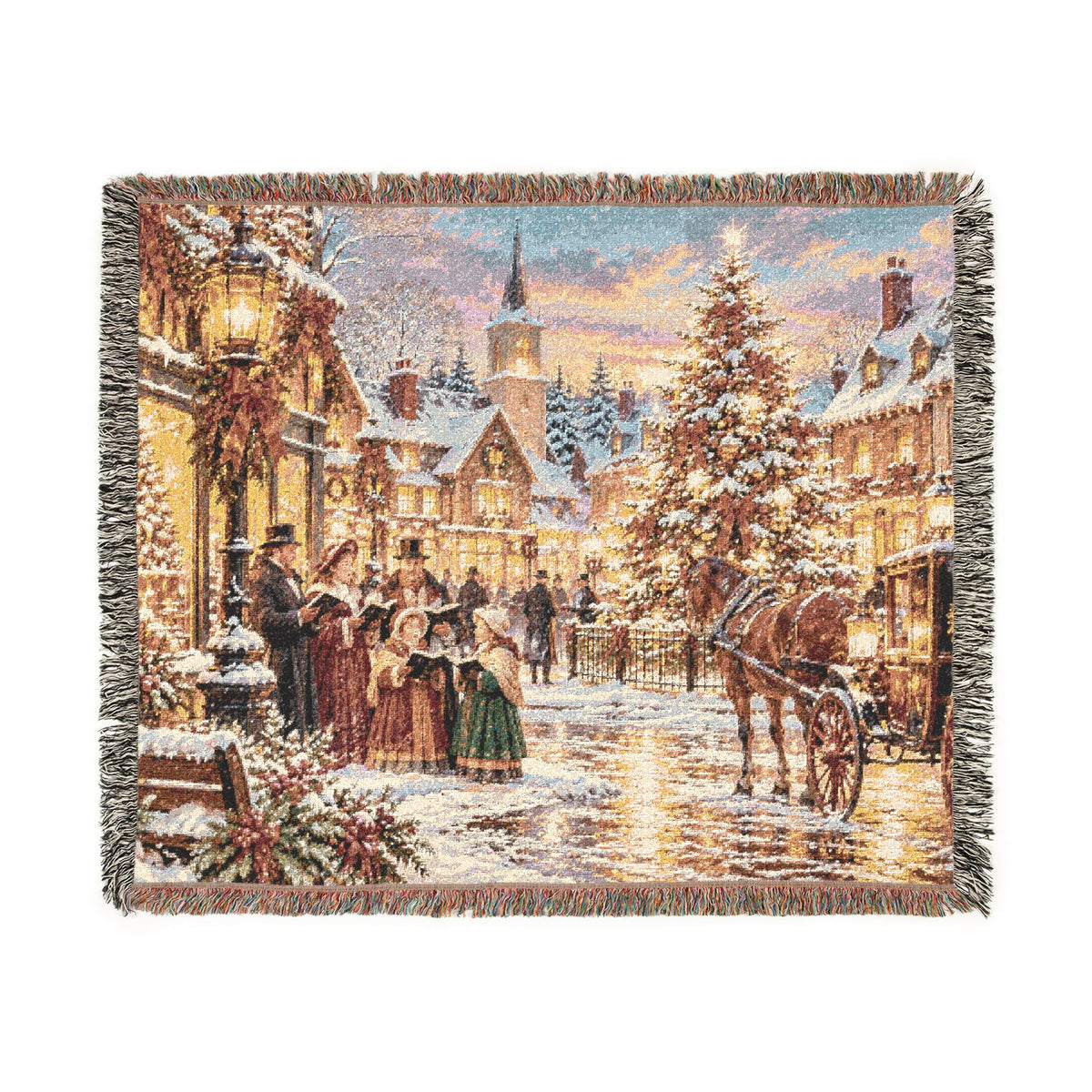 Christmas Carolers Woven Blanket — Vintage Holiday Village Cozy Throw