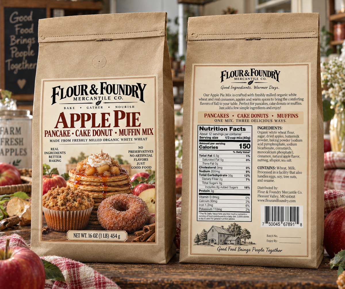 Apple Pie Pancake, Donut & Muffin Mix | Freshly Milled Organic Wheat | 16 oz