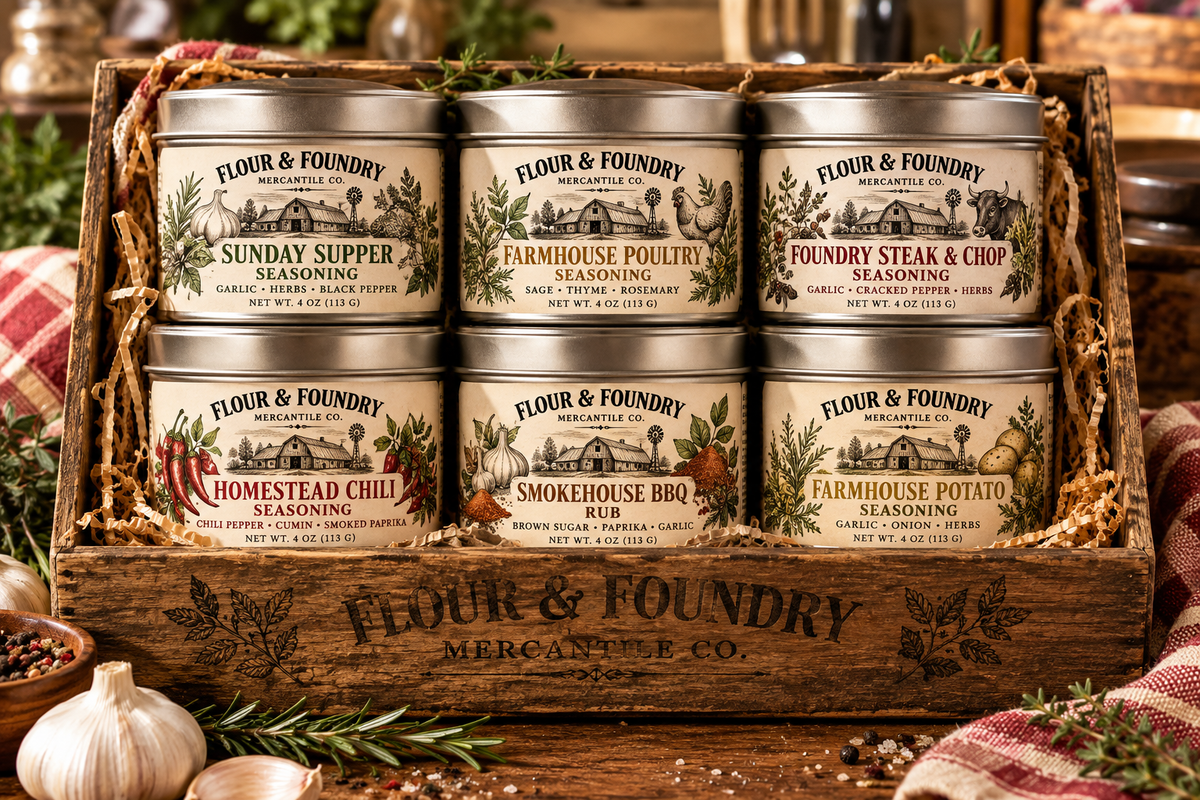 Farmhouse Seasoning Gift Set – 6 Gourmet Spice Blends in a Rustic Gift Crate | Cooking, Grilling & Housewarming Gift