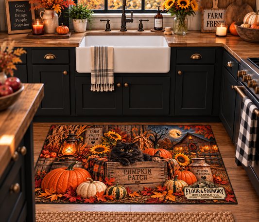 Halloween Black Cat Farmhouse Kitchen or Doormat | Flour and Foundry Mercantile Co.