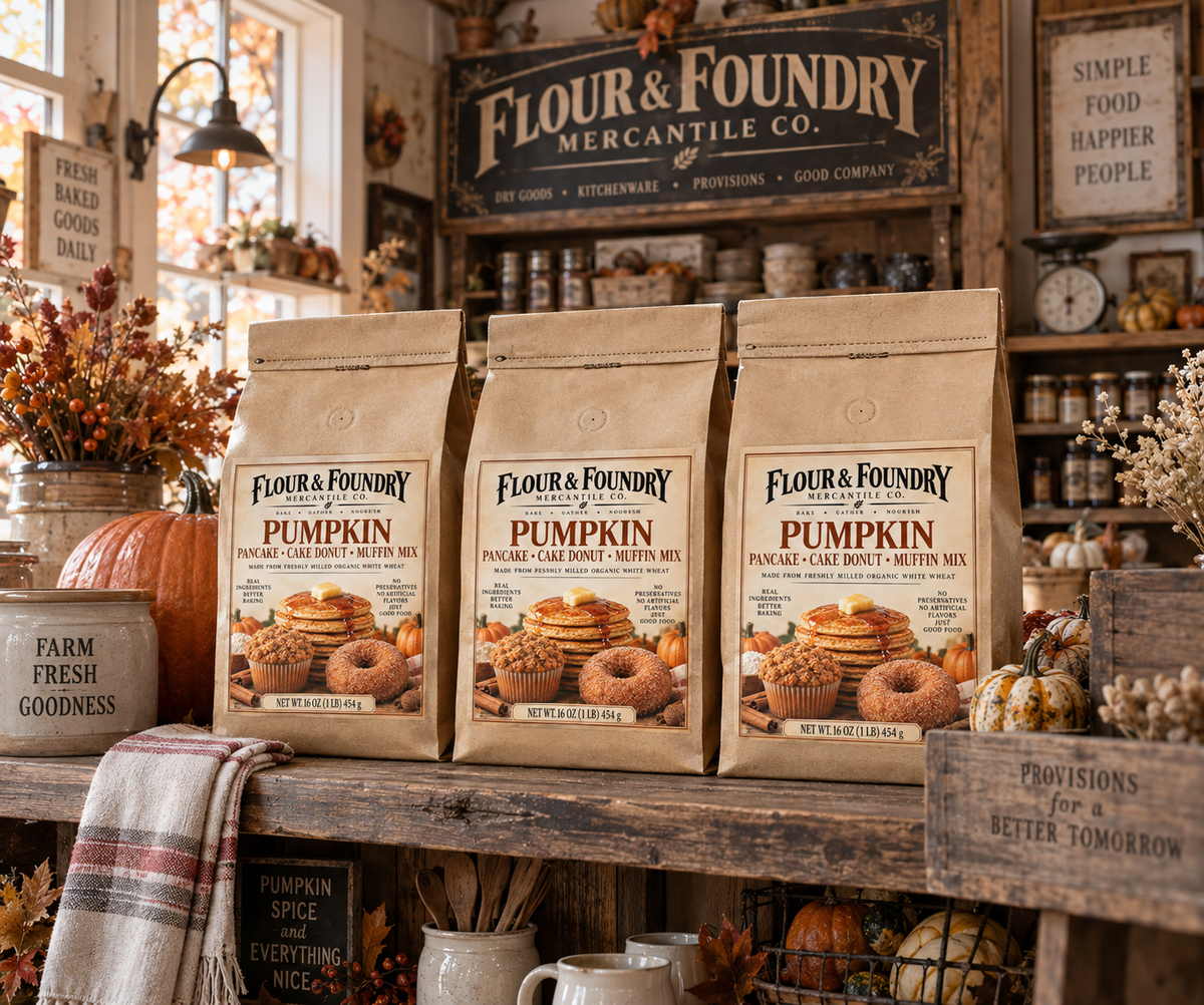 Flour & Foundry Mercantile Co. Fresh-Milled Organic Pumpkin Pancake, Cake Donut & Muffin Mix | 16 oz