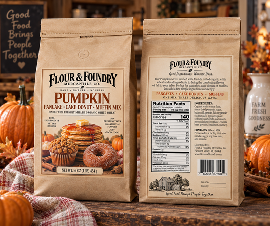 Flour & Foundry Mercantile Co. Fresh-Milled Organic Pumpkin Pancake, Cake Donut & Muffin Mix | 16 oz