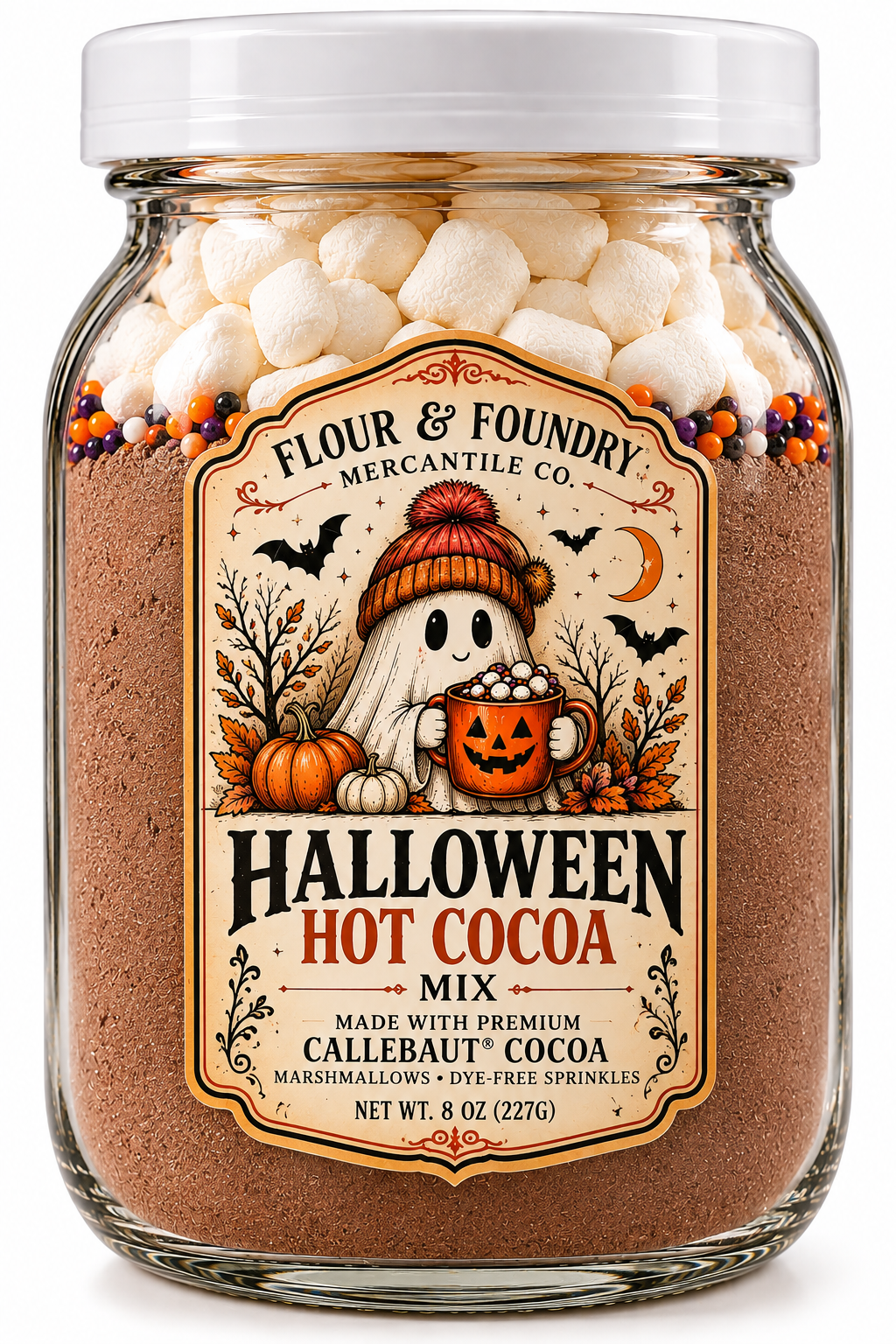Halloween Hot Cocoa Mix – Callebaut Chocolate, Marshmallows & Dye-Free Sprinkles | 8 oz